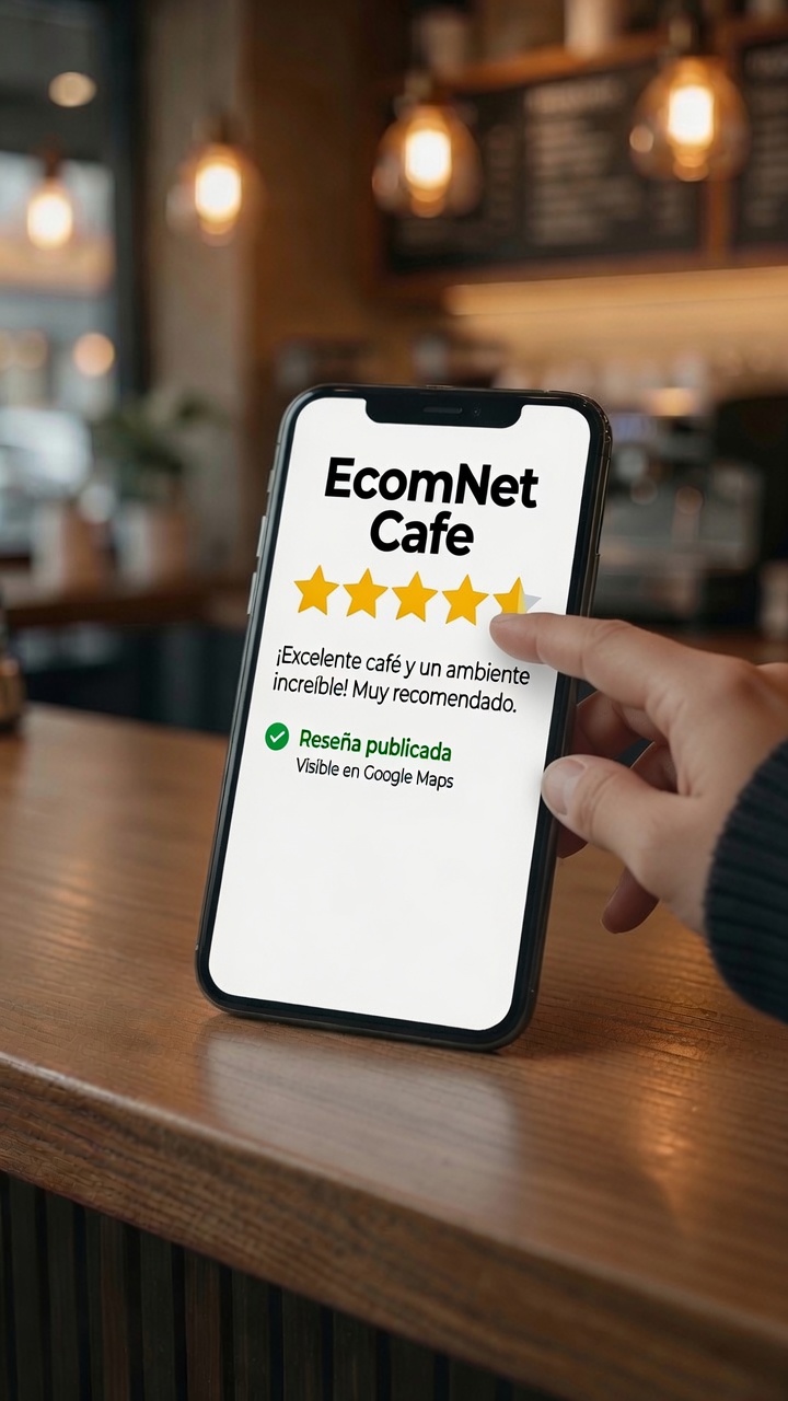 Móvil mostrando una reseña de Google publicada