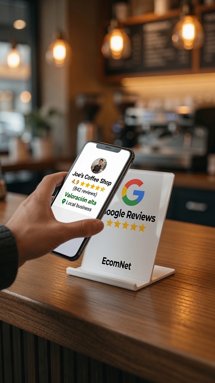 Cliente leyendo reseñas de Google en su móvil